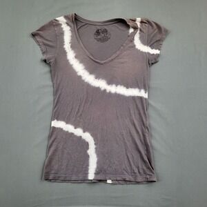 Stranded Gray Tie Dye V Neck Short Sleeve T Shirt Women's M Cotton